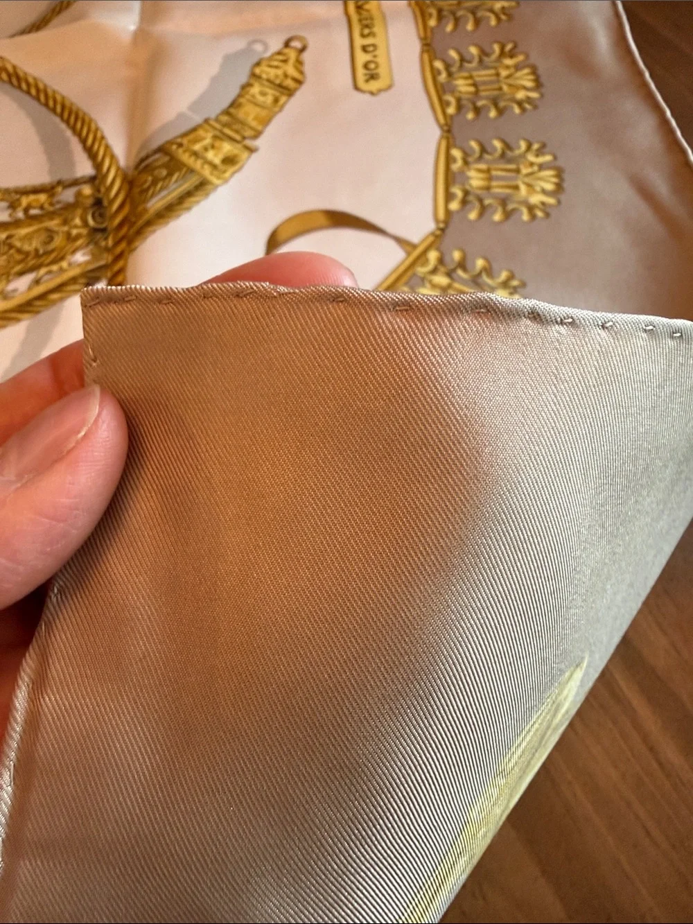 Hermes Gold and Cream Silk Scarf